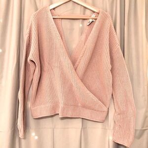 Anthropologie 8 red Butterfies pink ribbed sweater